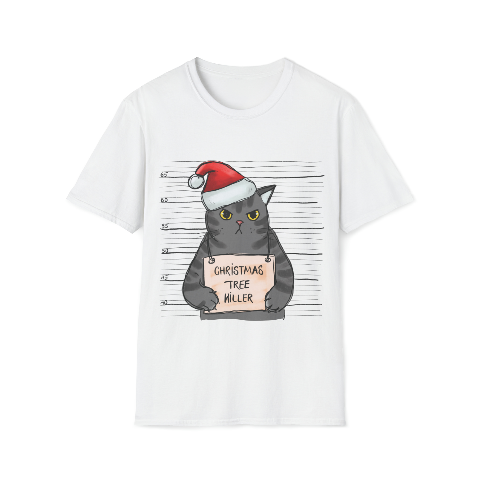 Christmas cat Novelty unisex t-shirt white Christmas tree killer tee