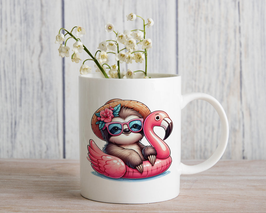 Sloth on float Novelty Mug Caffeine Pool Party Inflatable flamingo Tea Cup