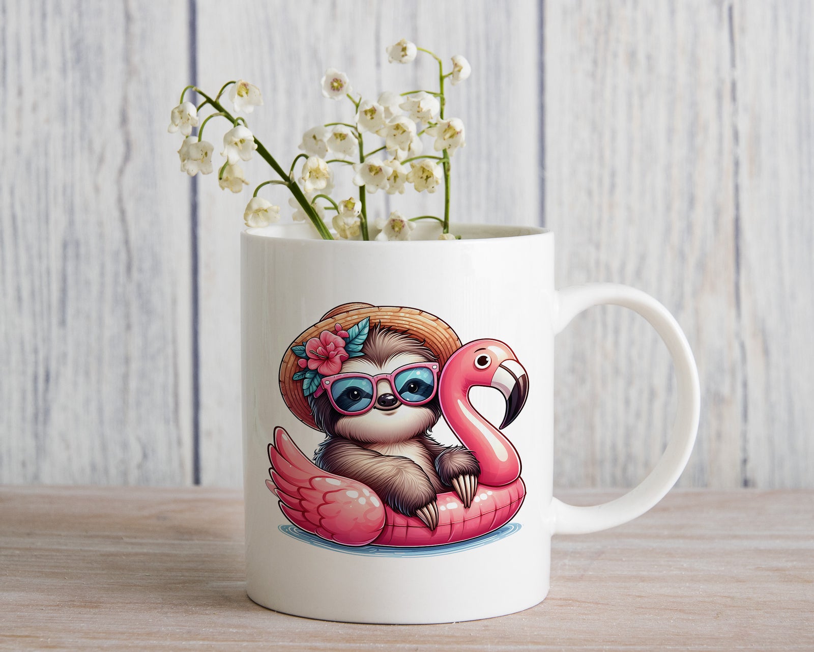 Sloth on float Novelty Mug Caffeine Pool Party Inflatable flamingo Tea Cup