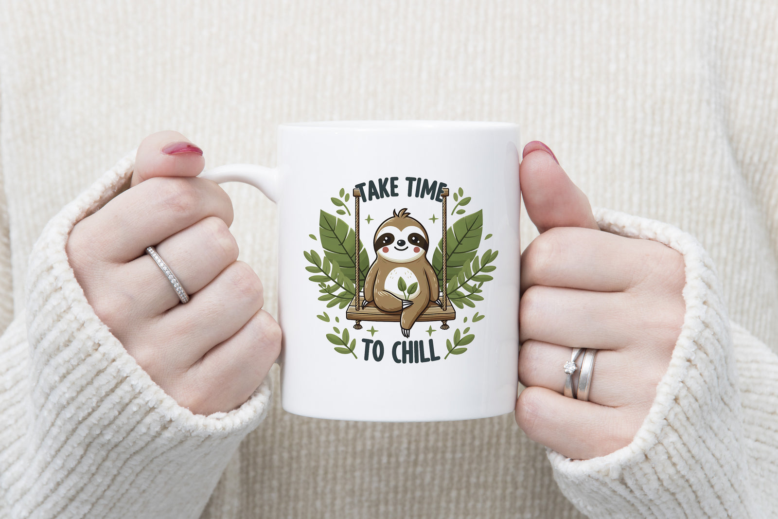 Sloth Mug Take Time to Chill Smiling Happy Coffee Novelty Cup