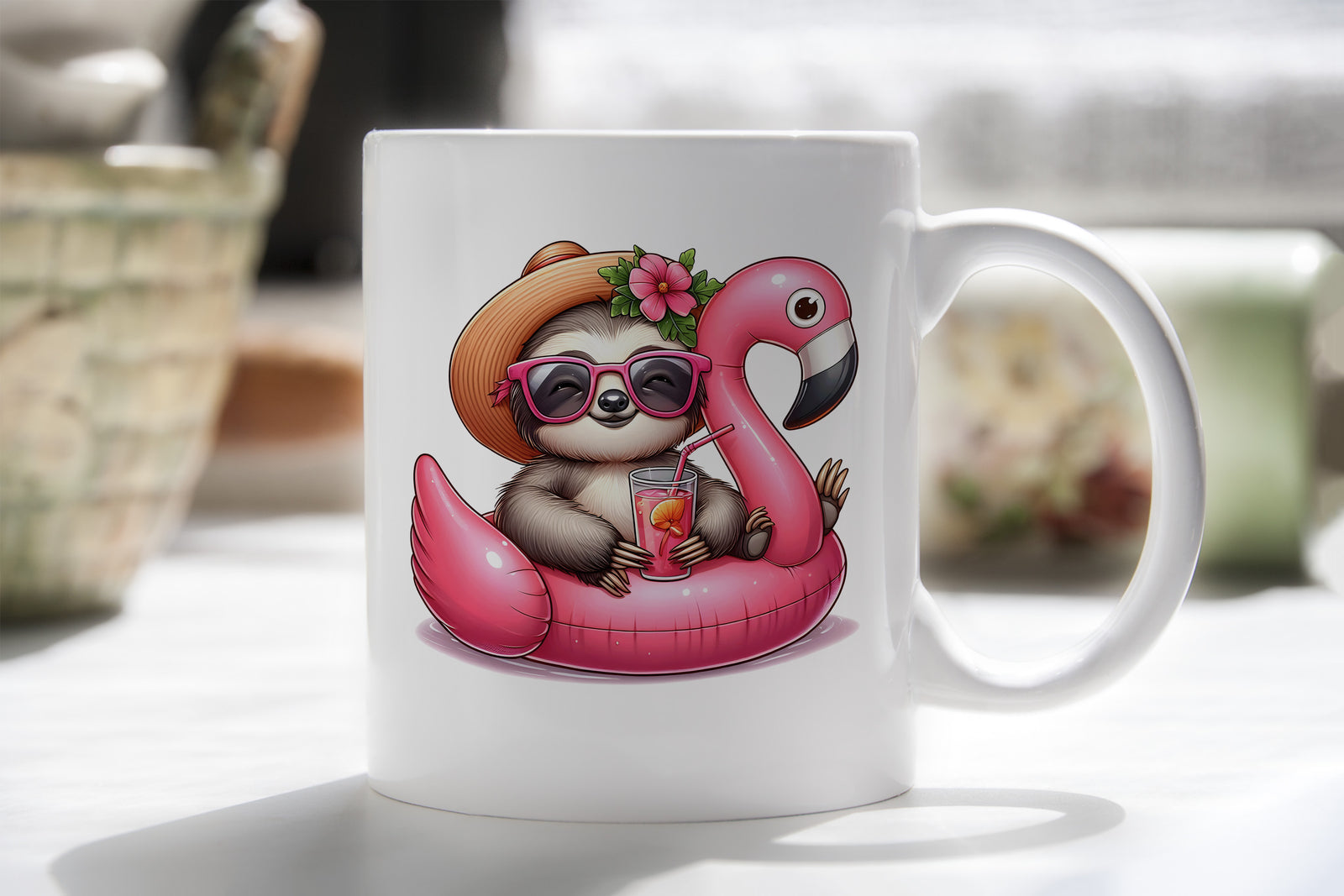 Sloth Flower Hat Novelty Mug Caffeine Pool Party Inflatable flamingo Tea Cup