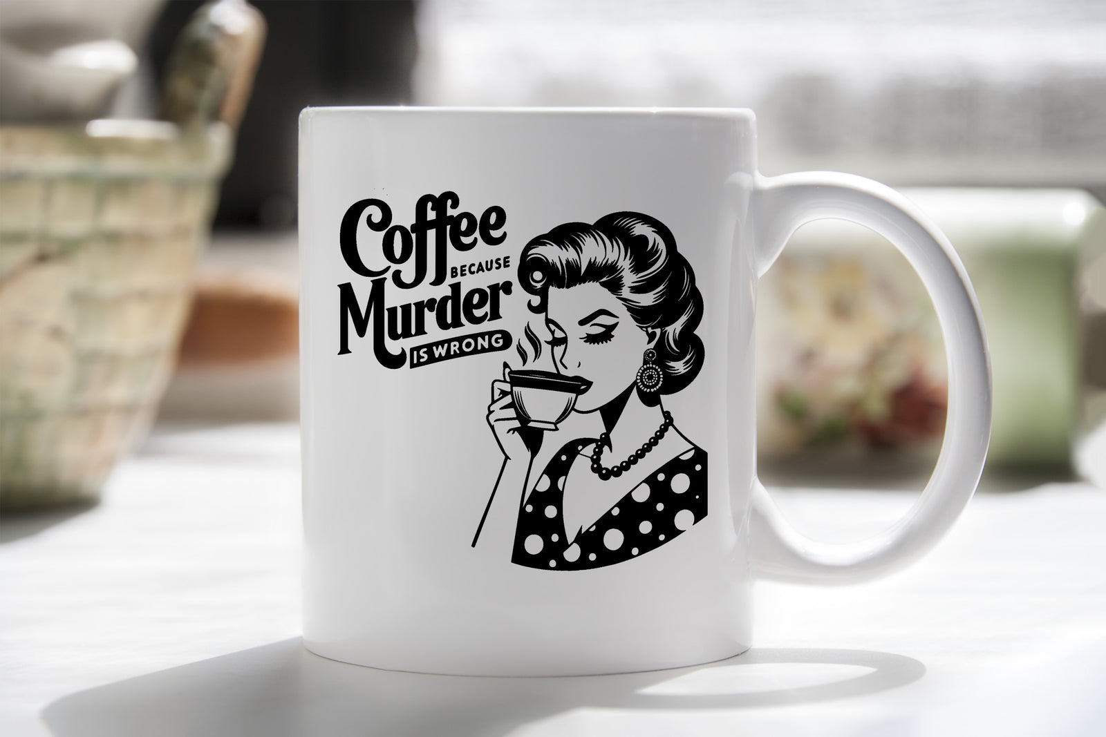 Coffee Because Murder is Wrong Retro Style Novelty Mug Fun Coffee Cup