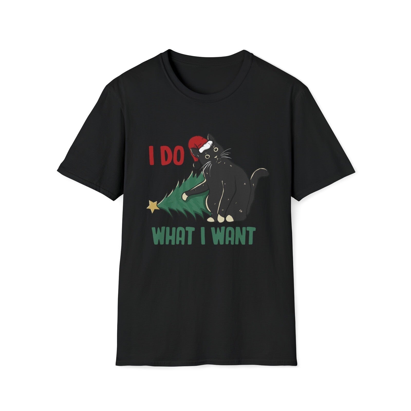 Funny Cat Christmas Tree Novety unisex t-shirt black I Do What I Want Tee