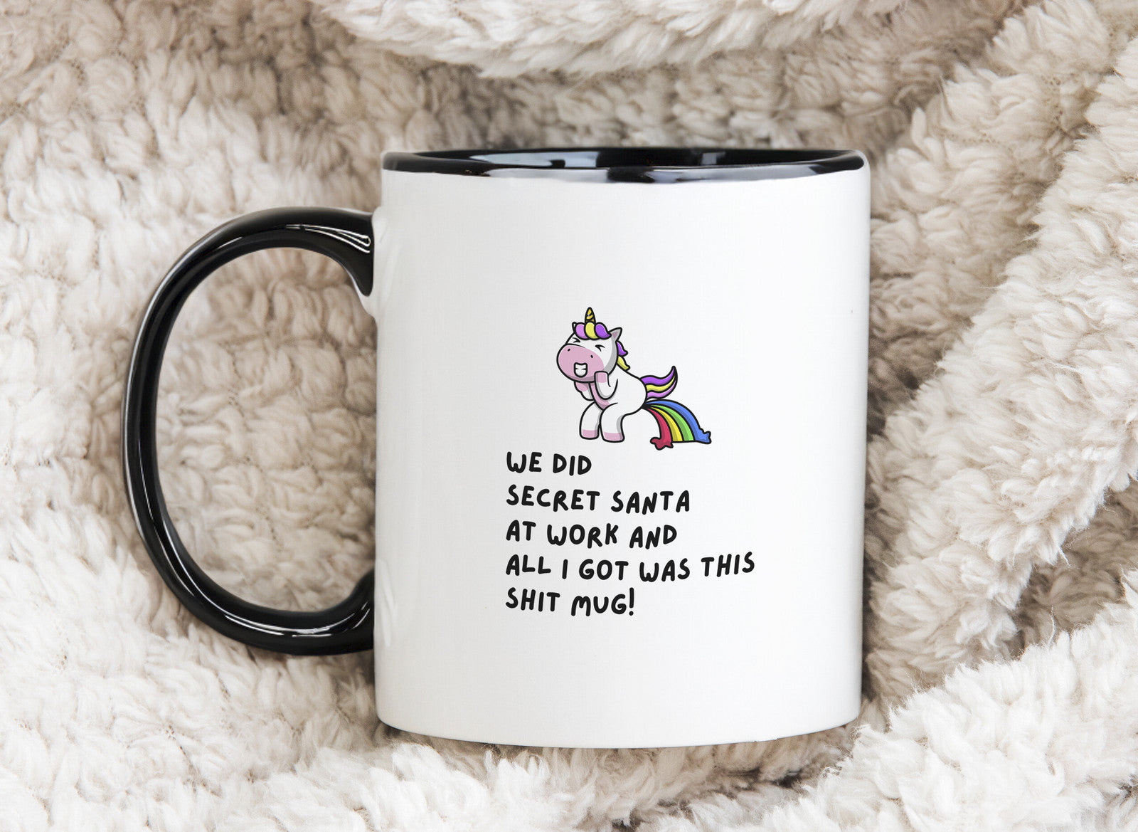 Secret Santa Shit Novety Mug Kris Kringle Funny Unicorn Coffee Cup Gift