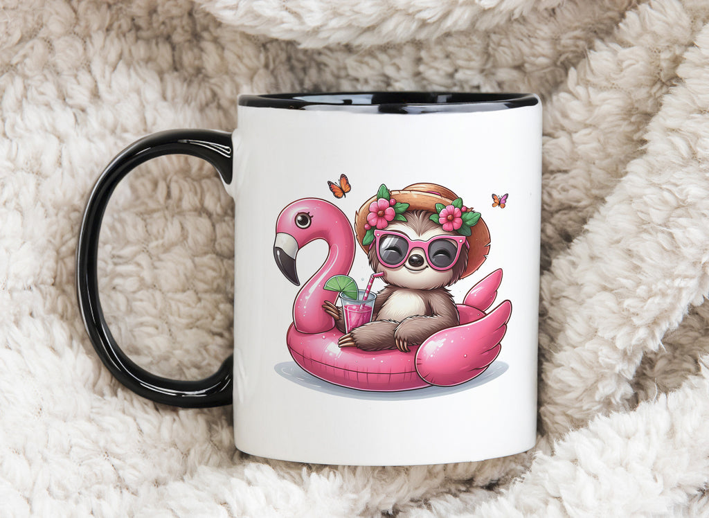 Pink Flower Novelty Mug Sloth Float Fun Coffee Cup