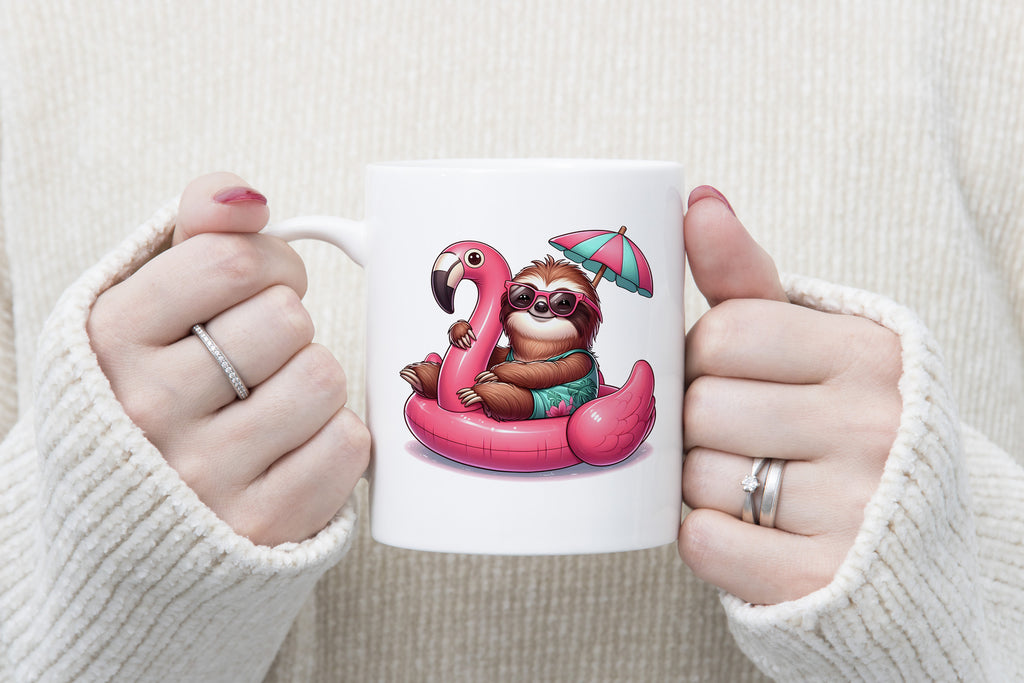 Sloth Palm Tree Float Novelty Mug Fun Coffee Cup Umbrella Tea Cup