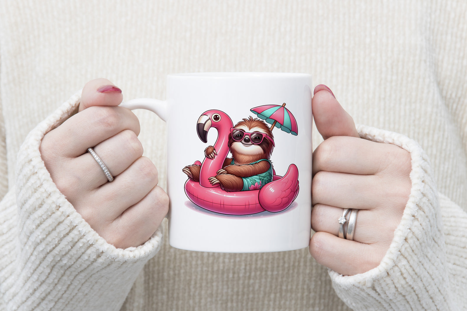 Sloth Palm Tree Float Novelty Mug Fun Coffee Cup Umbrella Tea Cup