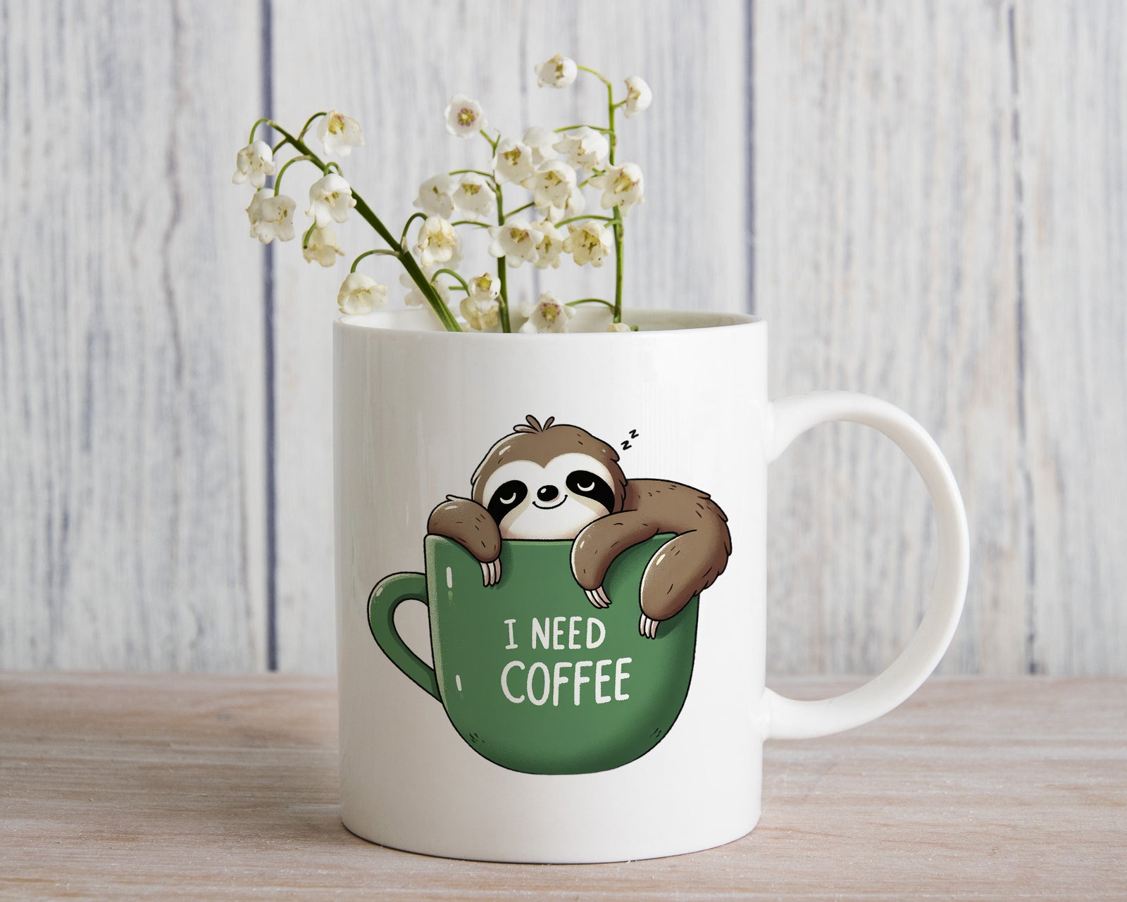 Sloth I Need Coffee Novelty Mug Stocking Suprise Tea Cup