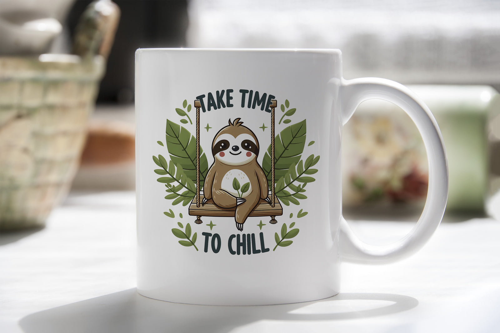 Sloth Mug Take Time to Chill Smiling Happy Coffee Novelty Cup