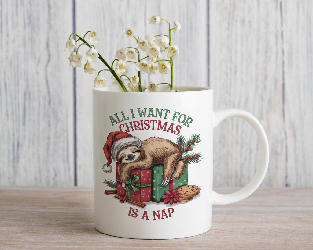 Sloth All I Want For Christmas Is a Nap Novelty Mug Coffee Cup