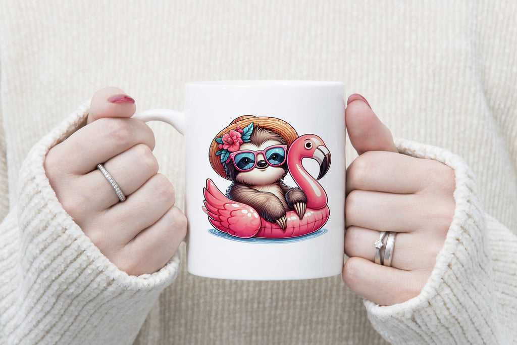Sloth on float Novelty Mug Caffeine Pool Party Inflatable flamingo Tea Cup