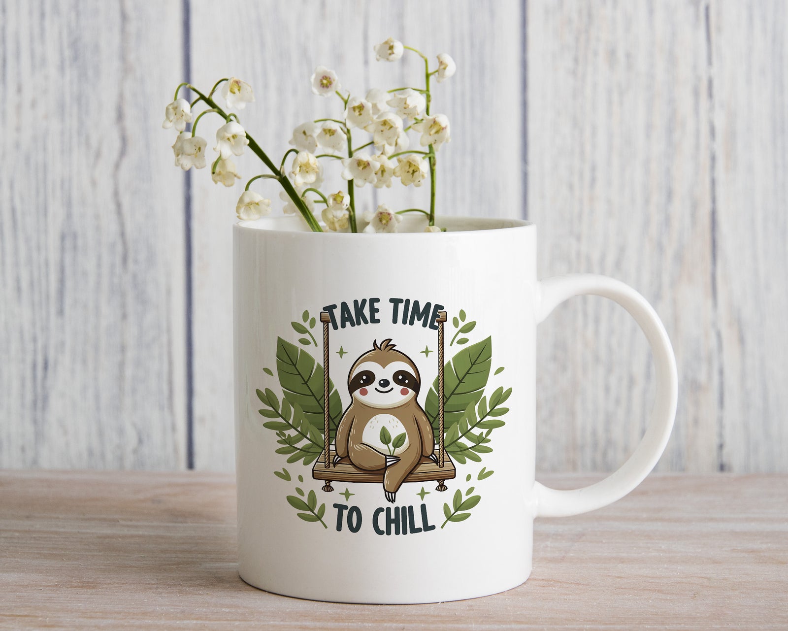 Sloth Mug Take Time to Chill Smiling Happy Coffee Novelty Cup