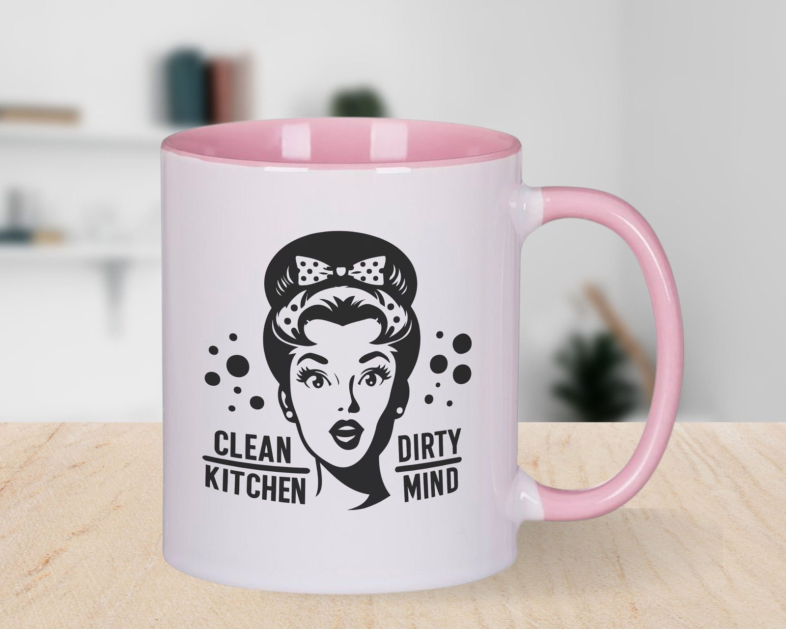 Clean Kitchen Dirty Mind Novelty Mug Retro Woman Sarcastic Caffeine Cup