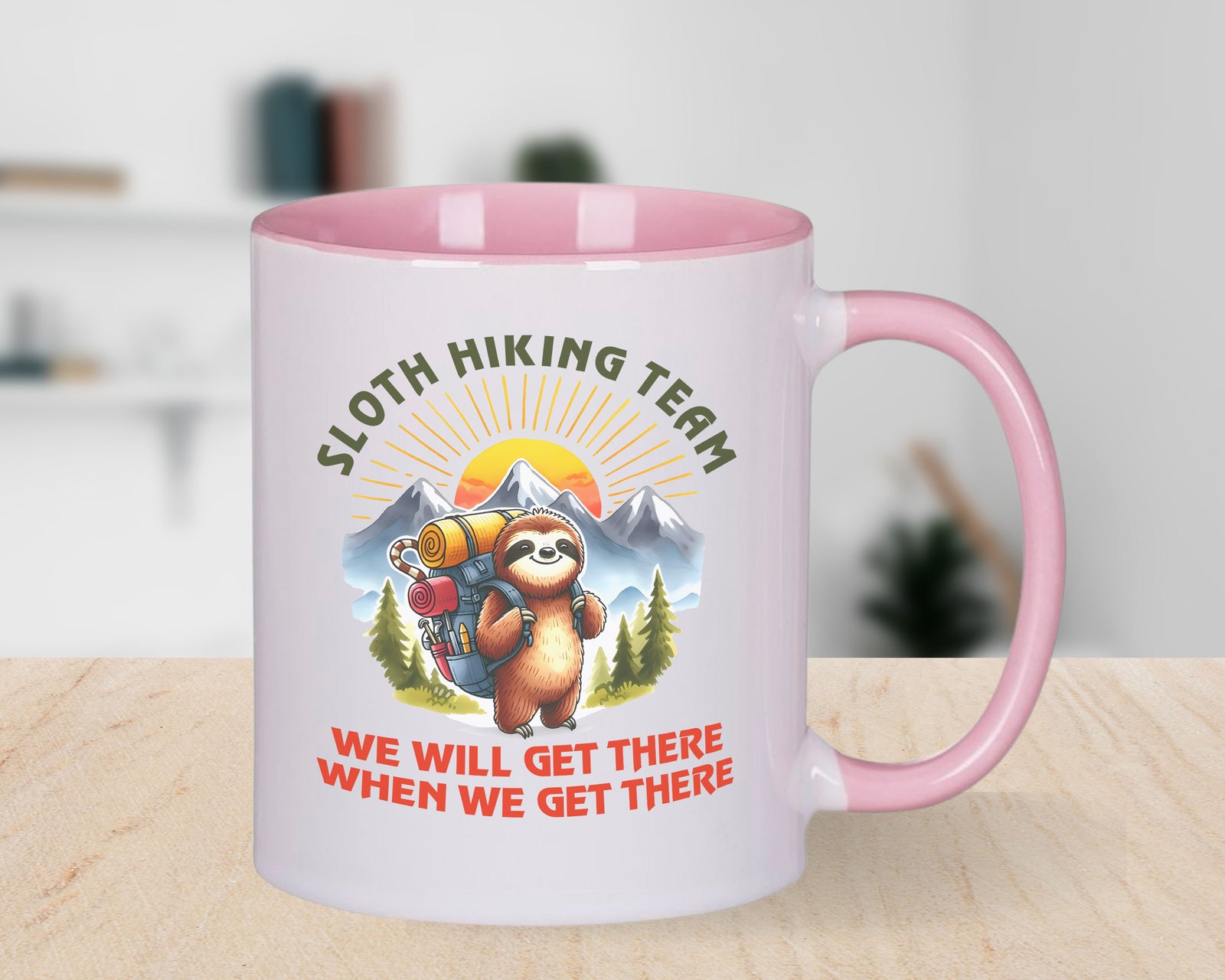 Sloth Hiking Team Novelty Mug We will Get There When We Get There Coffee Cup