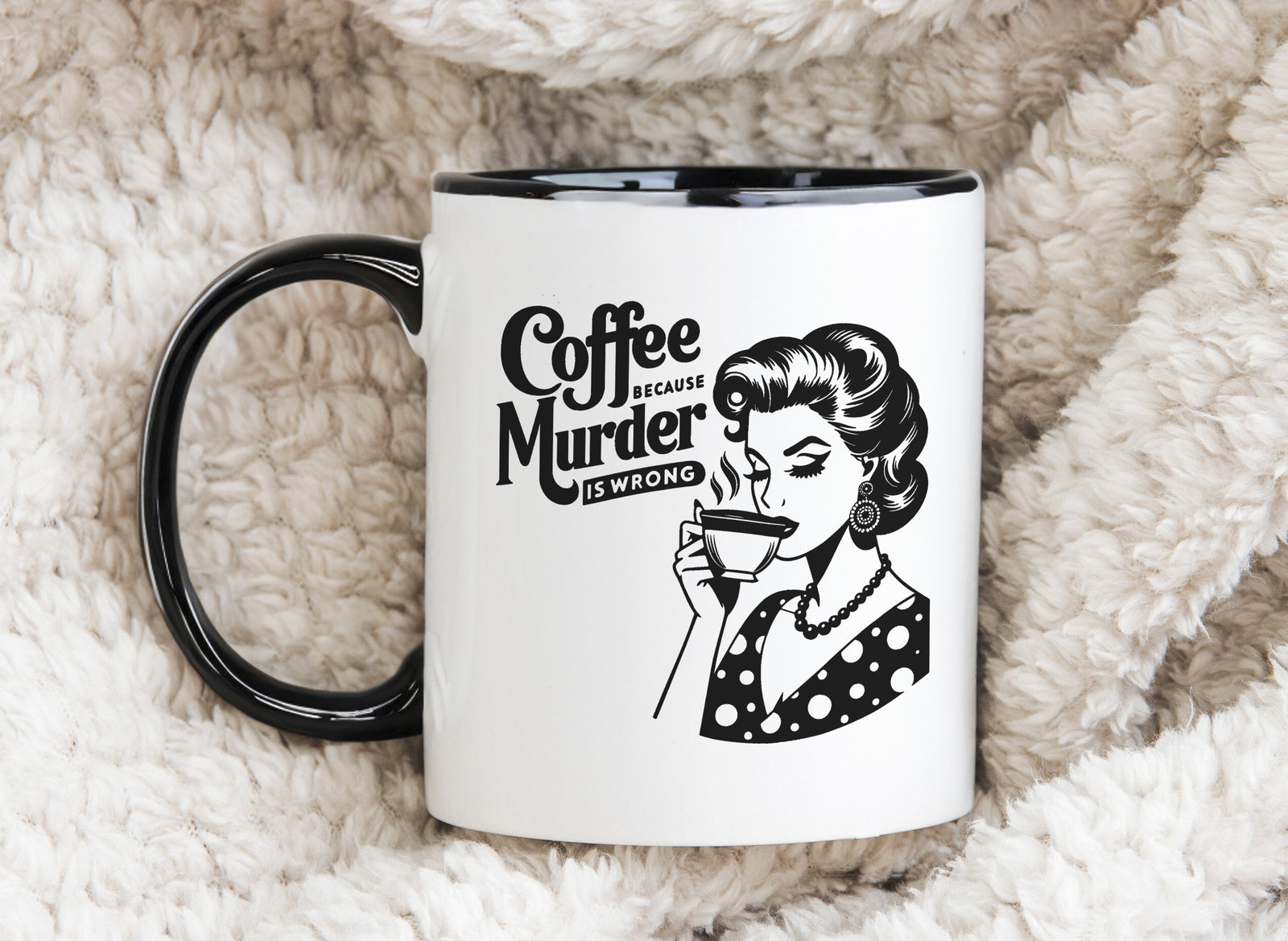 Coffee Because Murder is Wrong Retro Style Novelty Mug Fun Coffee Cup