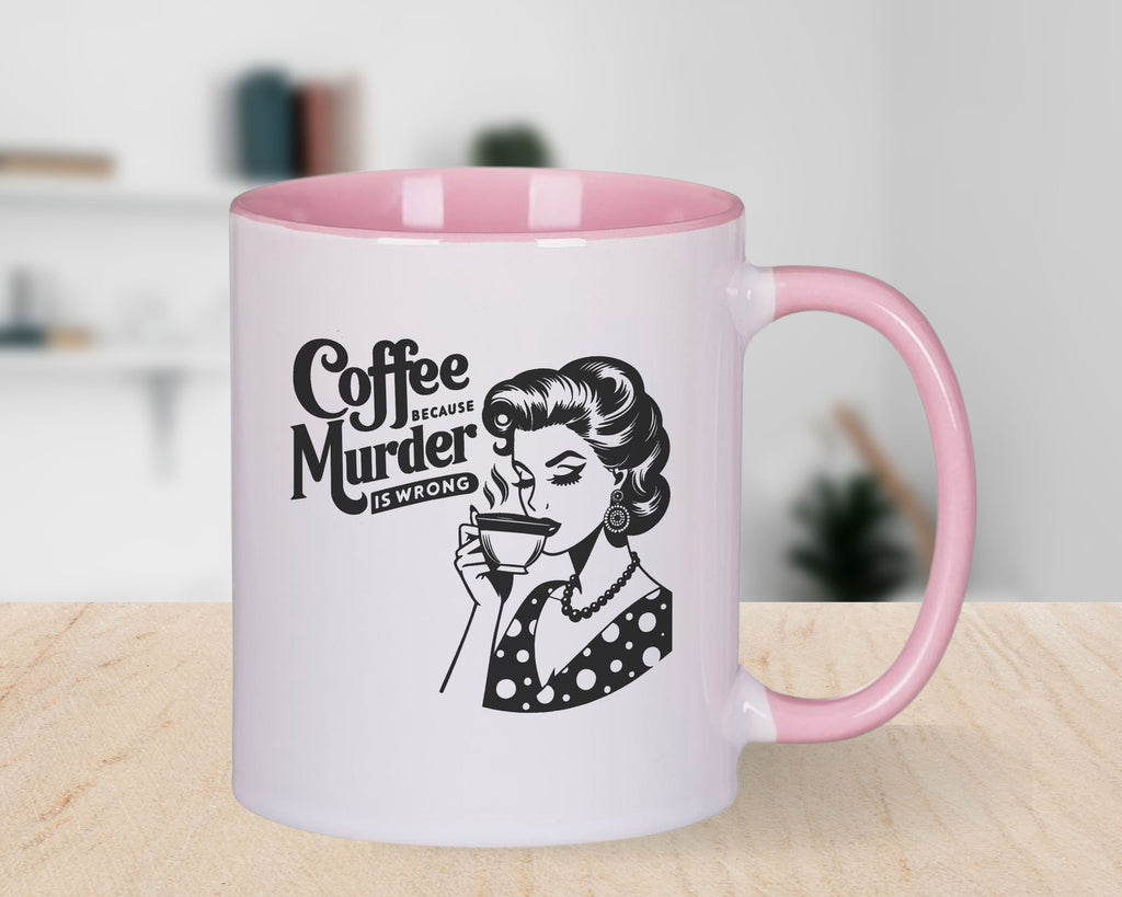 Coffee Because Murder is Wrong Retro Style Novelty Mug Fun Coffee Cup