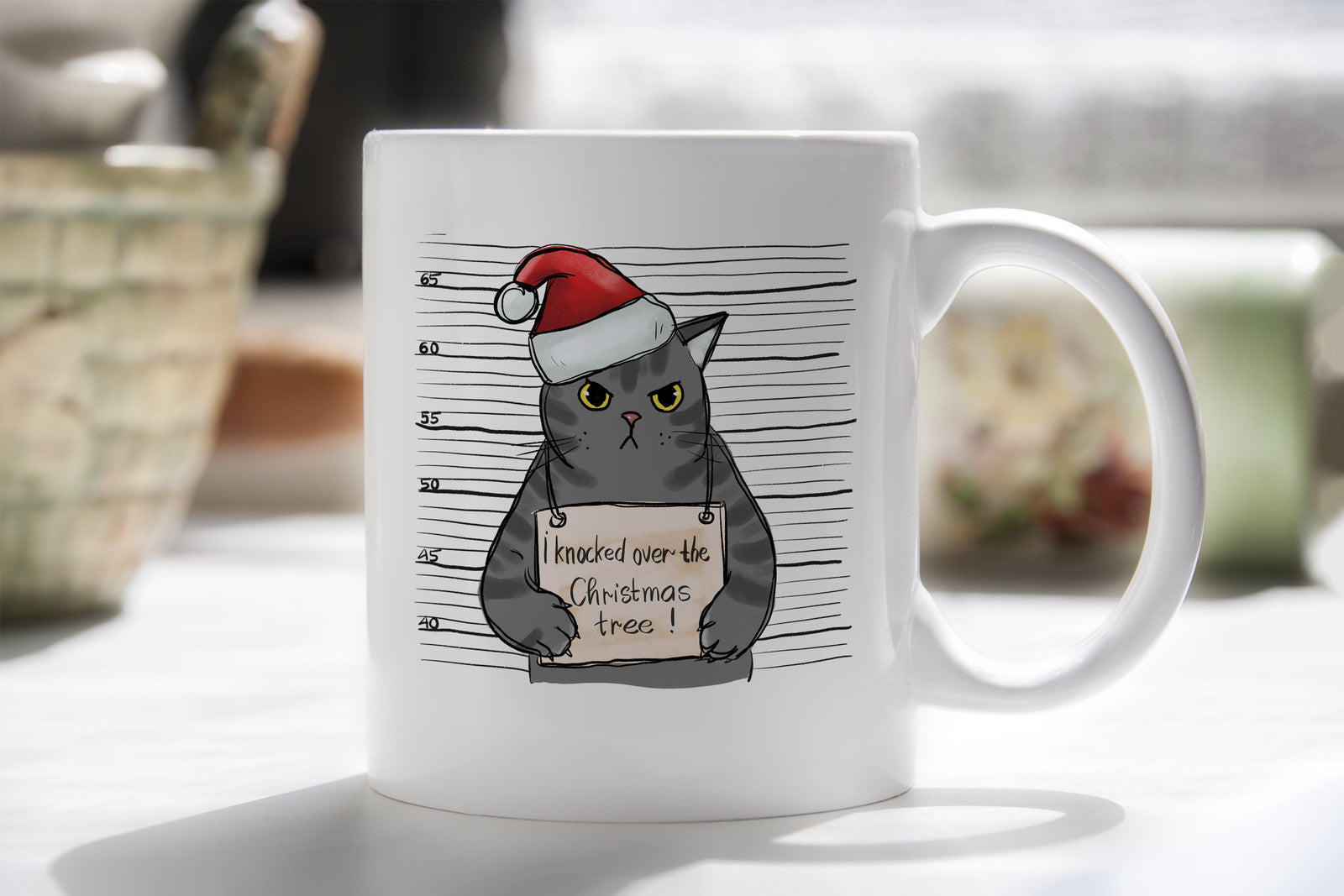 Cat Knocked over Christmas Tree Novelty Mug Caffeine Tea Cup