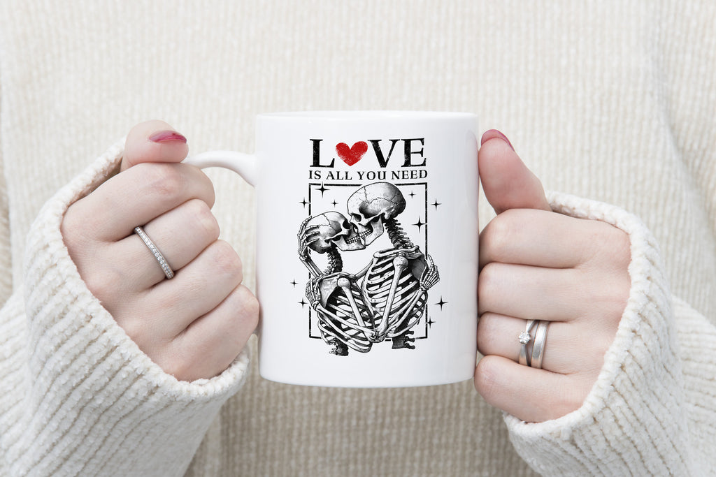Valentines Day Mug Love is all you need Skeleton Coffee Cup