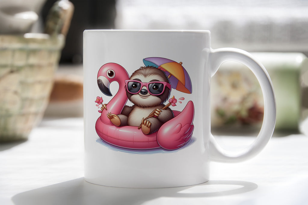 Sloth Palm Tree Umbrella Float Novelty Mug Fun Coffee Cup