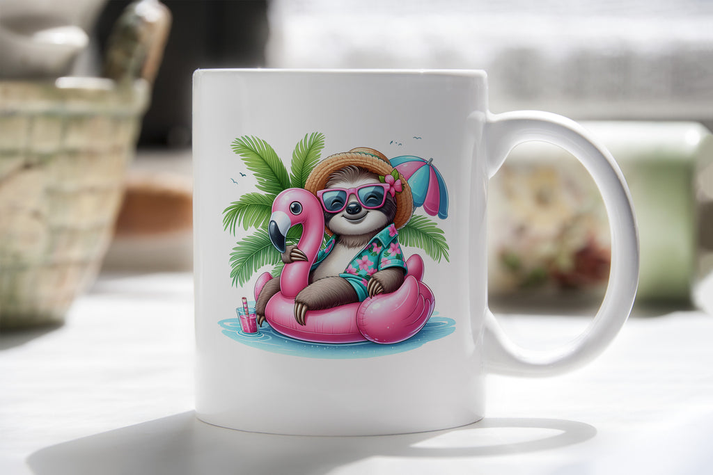 Sloth Palm Tree Float Novelty Mug Fun Coffee Cup