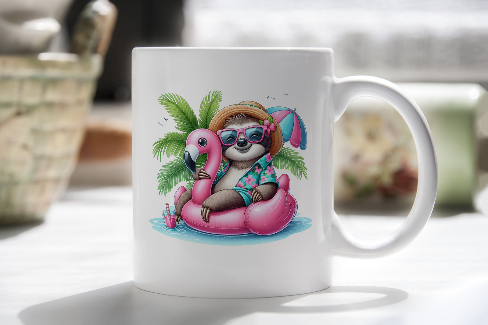Sloth Palm Tree Float Novelty Mug Fun Coffee Cup