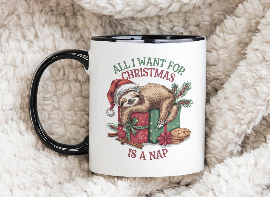 Sloth All I Want For Christmas Is a Nap Novelty Mug Coffee Cup