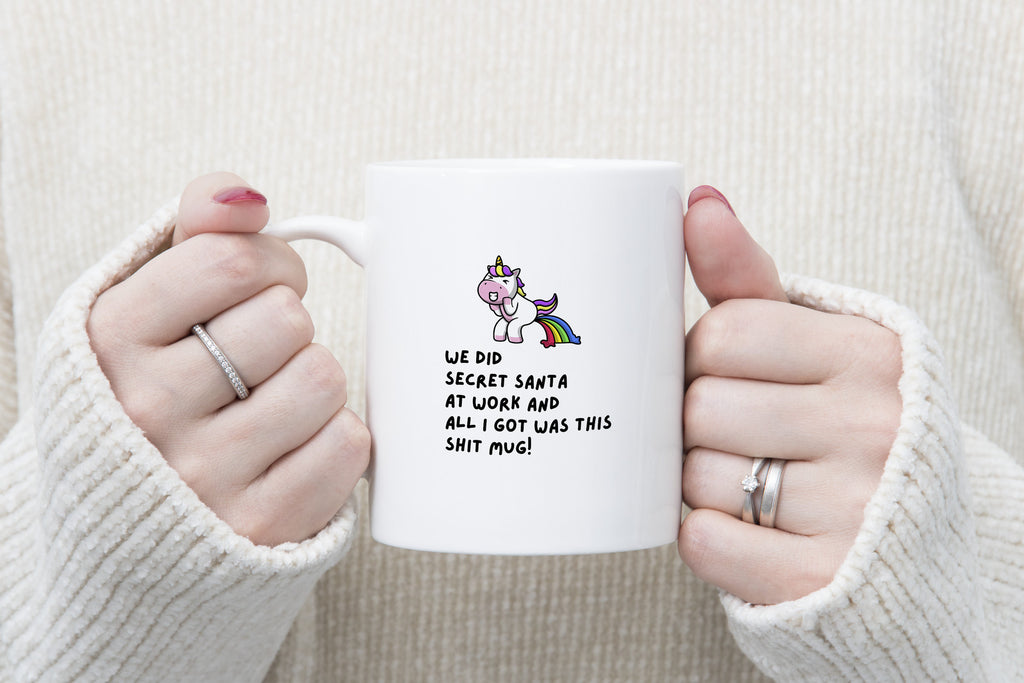 Secret Santa Shit Novety Mug Kris Kringle Funny Unicorn Coffee Cup Gift