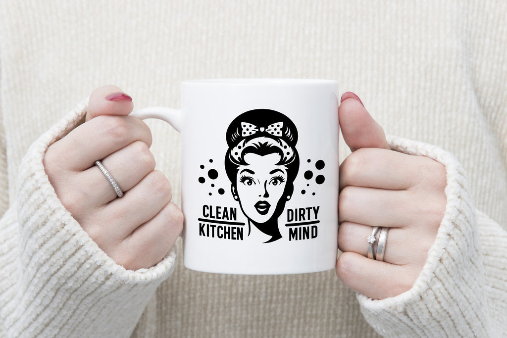 Clean Kitchen Dirty Mind Novelty Mug Retro Woman Sarcastic Caffeine Cup