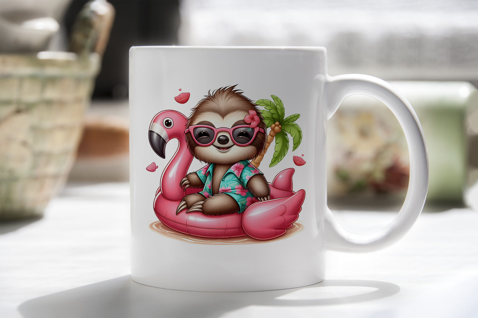 Pool Party Sloth Novelty Mug Caffeine Inflatable flamingo Tea Cup