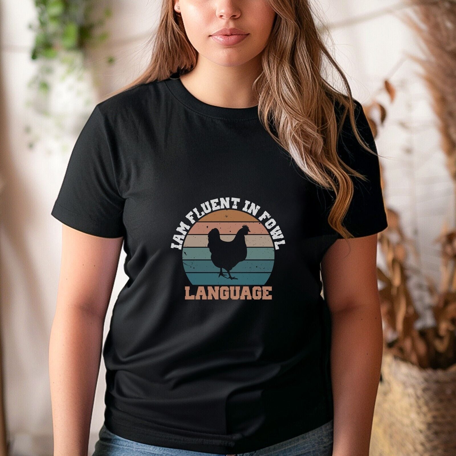 Chicken Owner Funny Fluent in Fowl Language Novelty T-Shirt Black Unisex