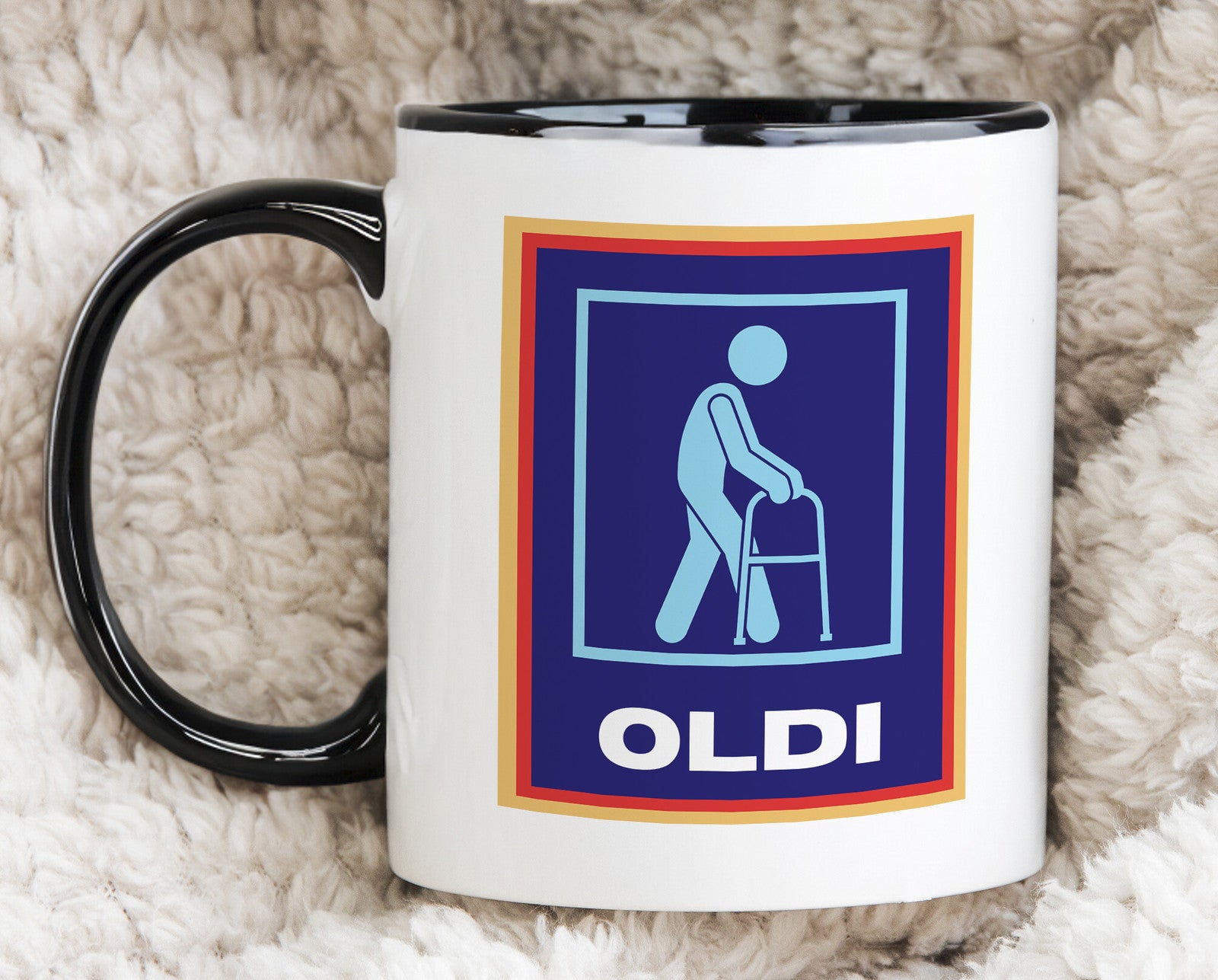 Oldi Mobility Walker Funny Old Novelty Mug Aldi Parody Father's Mother's Gift