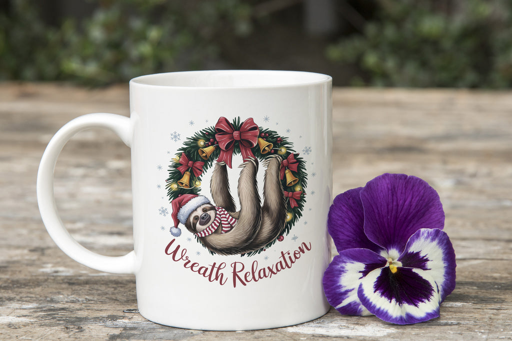 Sloth Coffee Novelty Mug Christmas Wreth Relaxation