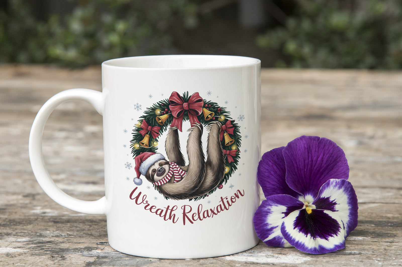 Sloth Coffee Novelty Mug Christmas Wreth Relaxation