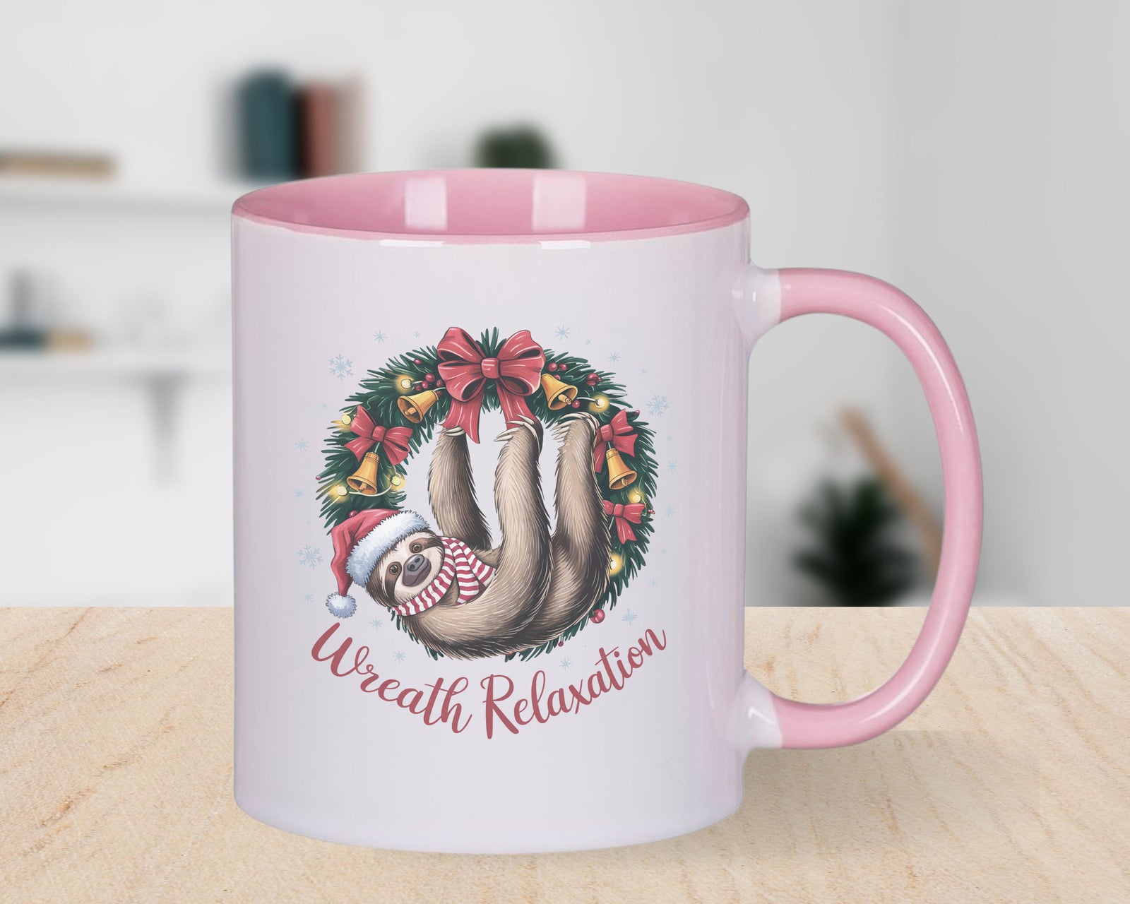 Sloth Coffee Novelty Mug Christmas Wreth Relaxation
