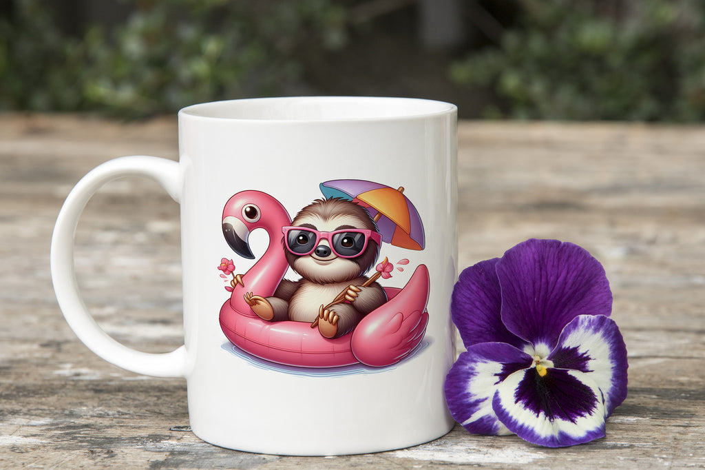 Sloth Palm Tree Umbrella Float Novelty Mug Fun Coffee Cup