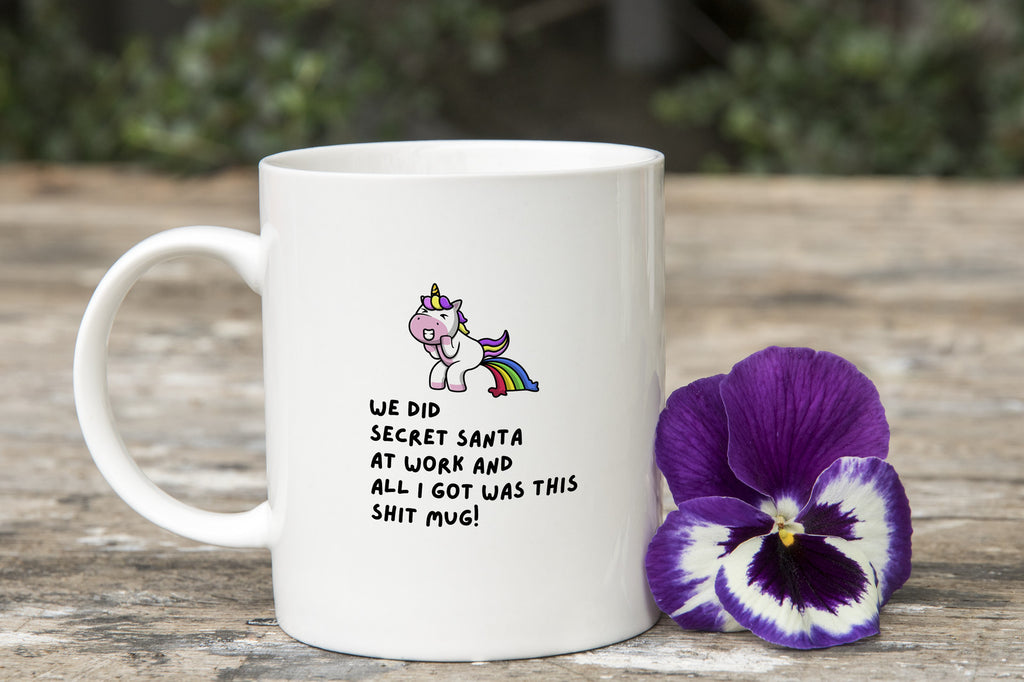 Secret Santa Shit Novety Mug Kris Kringle Funny Unicorn Coffee Cup Gift