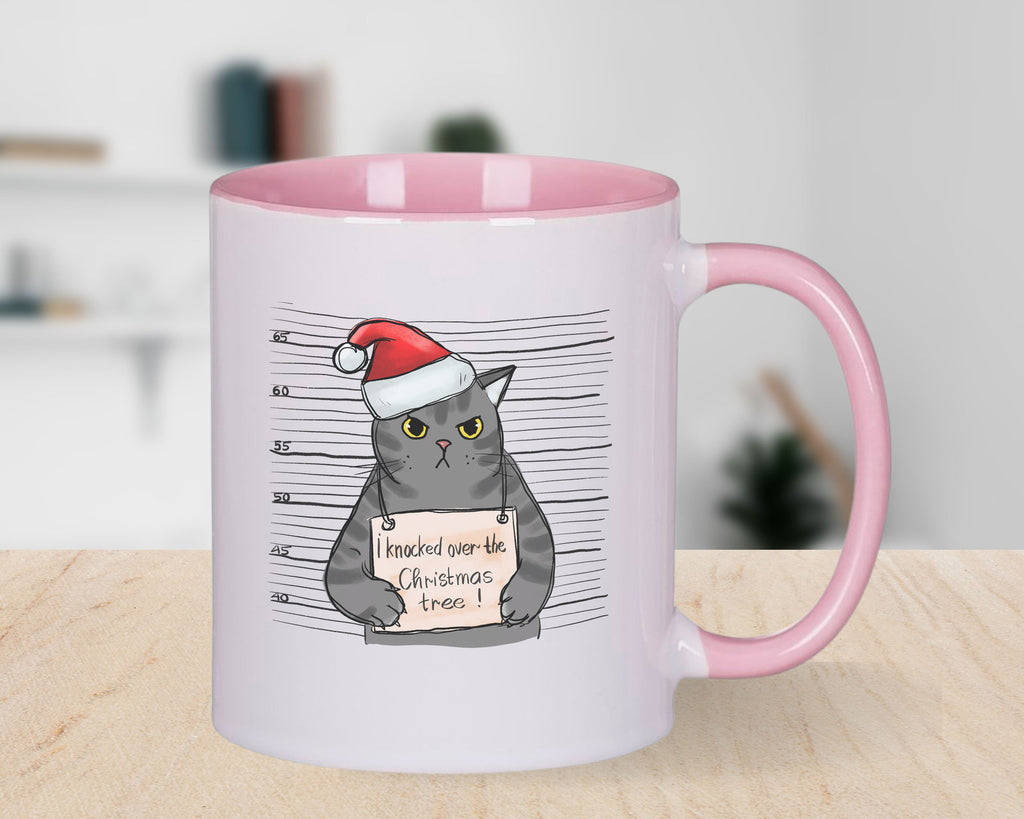 Cat Knocked over Christmas Tree Novelty Mug Caffeine Tea Cup