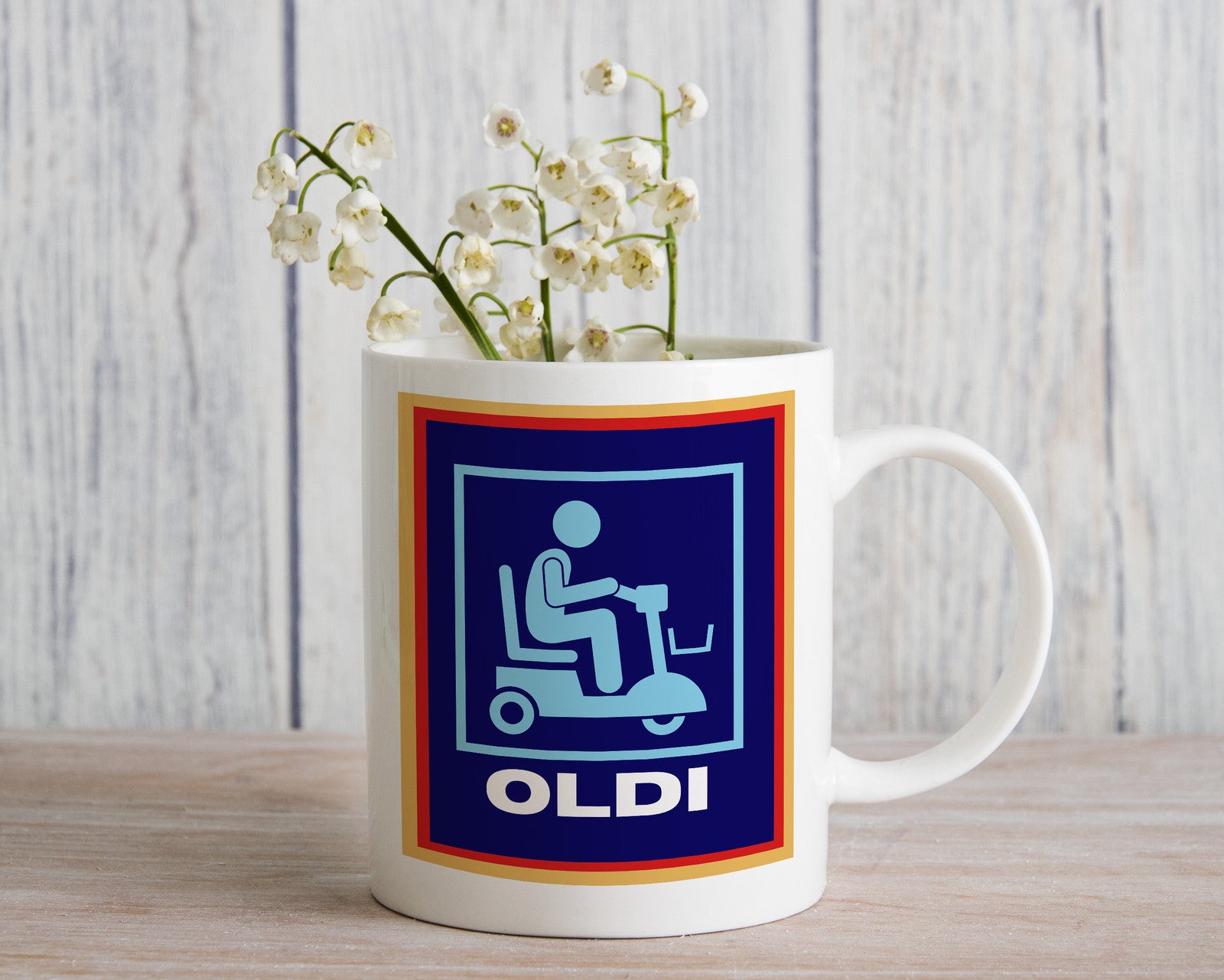 Oldi Mobility Scooter Funny Novelty Mug Aldi Parody Father's Mother's Day Gift