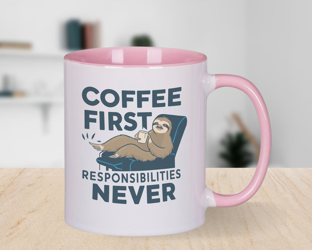 Sloth Coffee First Responsibilities Never Novelty Mug