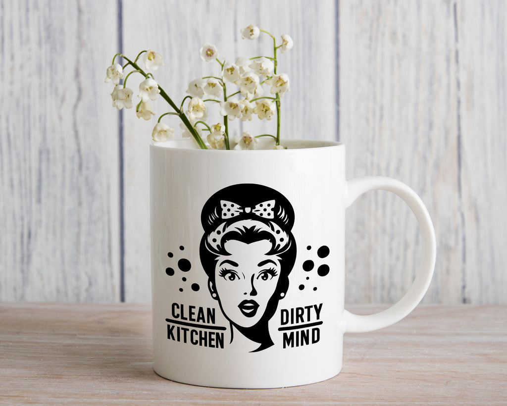 Clean Kitchen Dirty Mind Novelty Mug Retro Woman Sarcastic Caffeine Cup