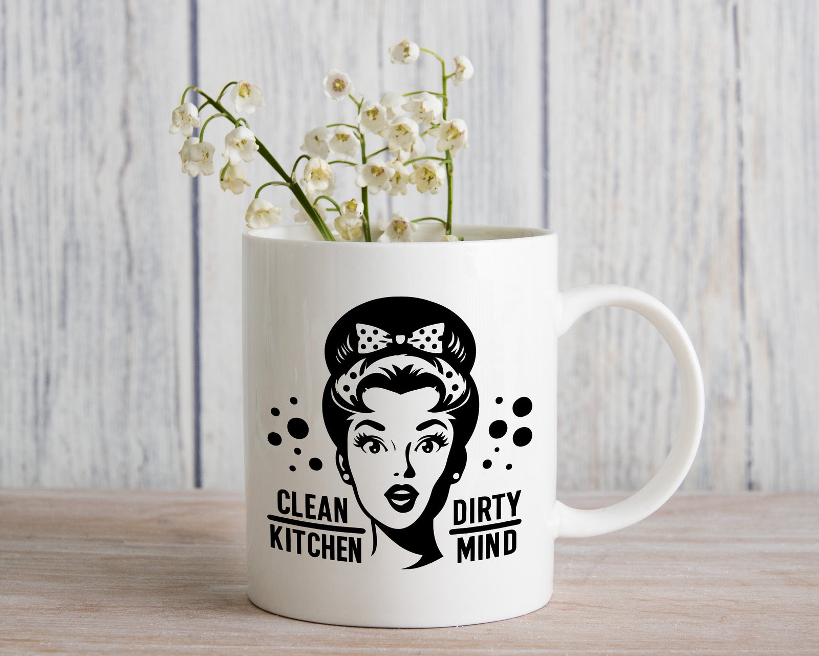 Clean Kitchen Dirty Mind Novelty Mug Retro Woman Sarcastic Caffeine Cup