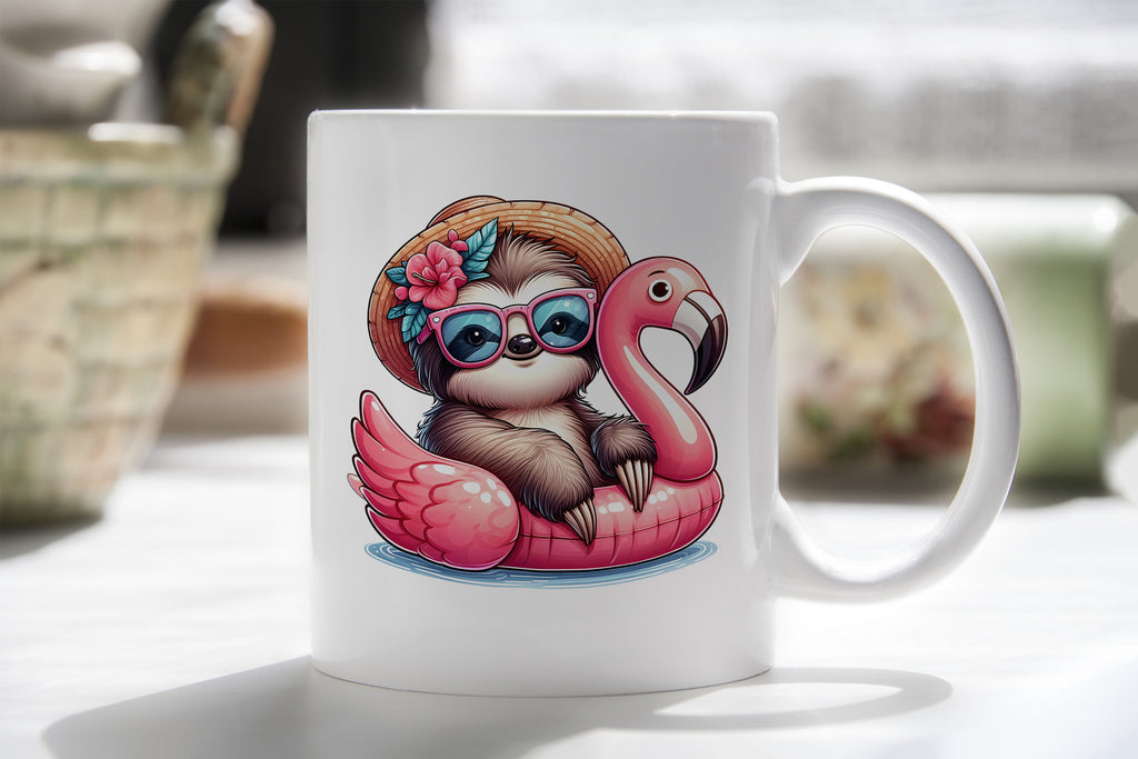 Sloth on float Novelty Mug Caffeine Pool Party Inflatable flamingo Tea Cup
