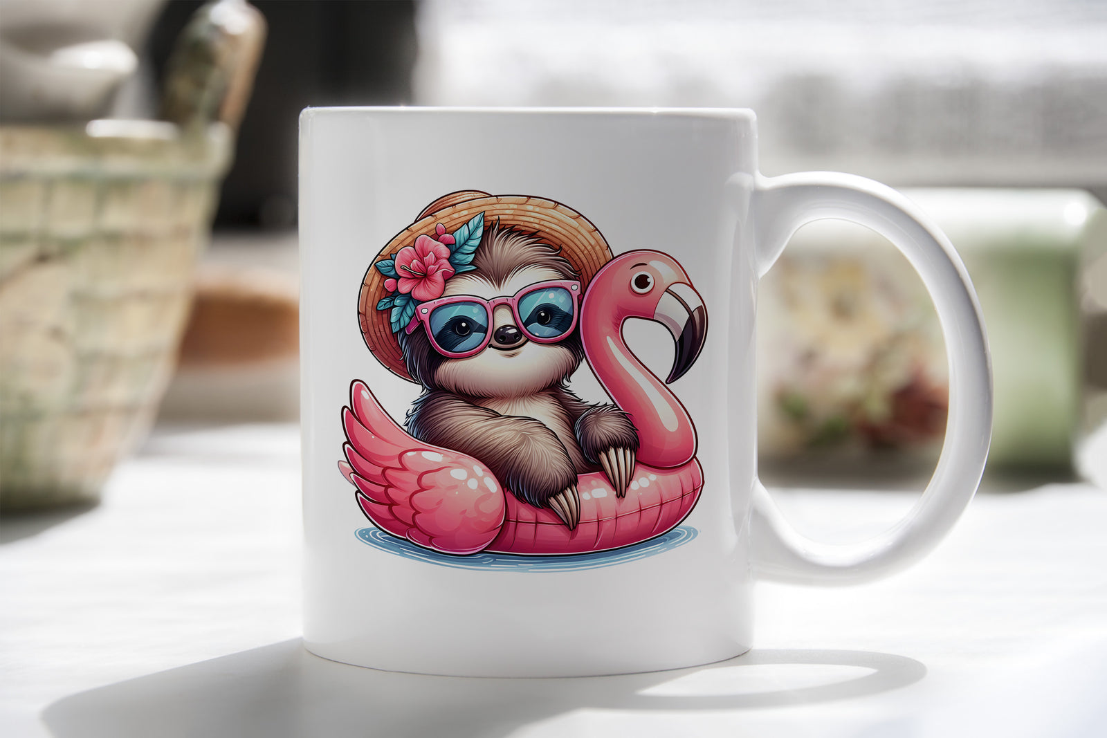 Sloth on float Novelty Mug Caffeine Pool Party Inflatable flamingo Tea Cup