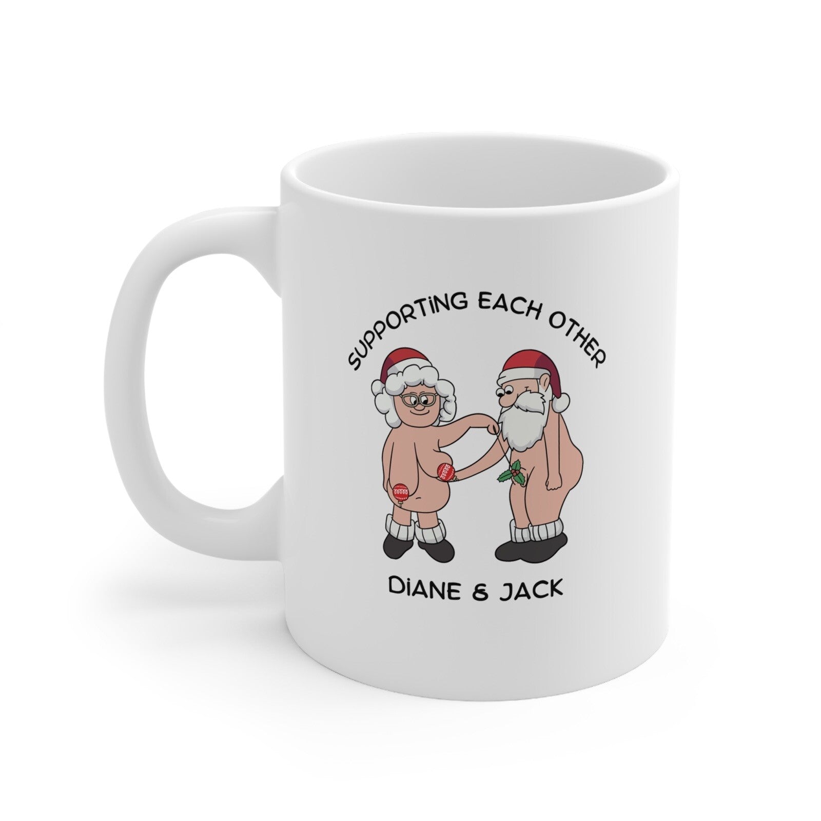 Personalised Christmas Novelty mug funny Couple Supporting Each Other In Old Age