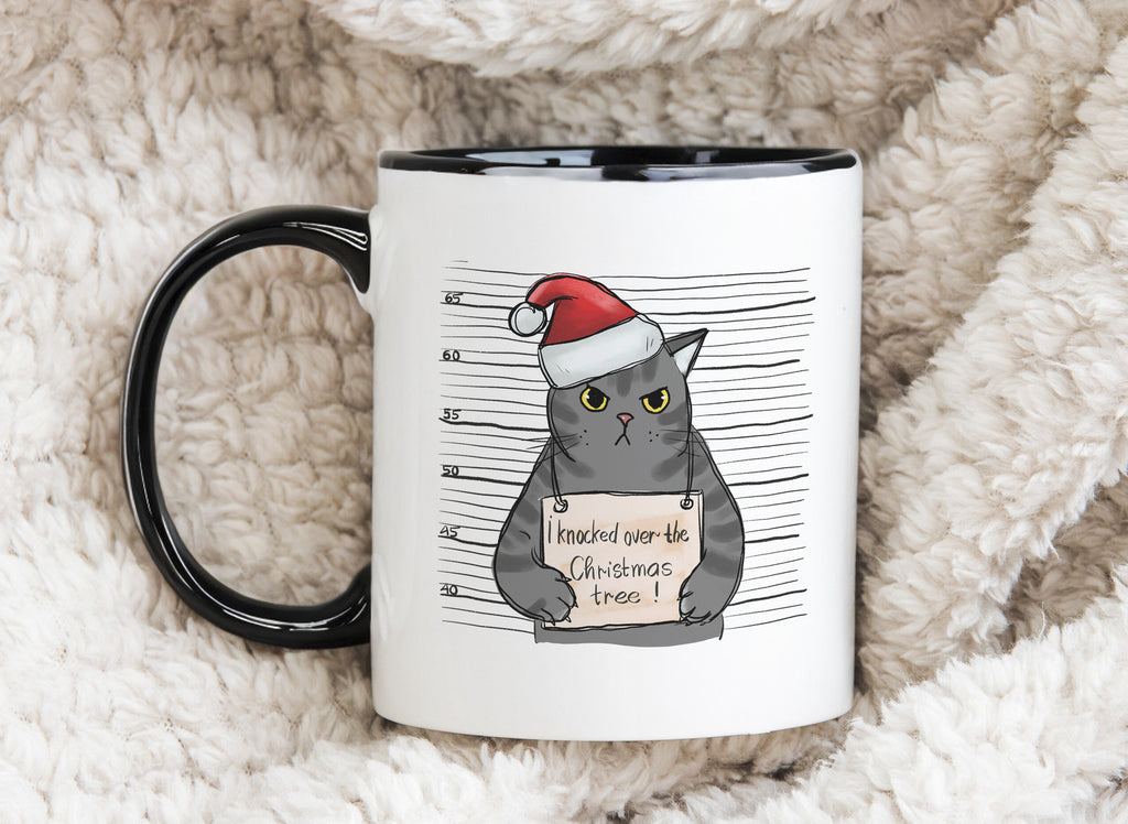 Cat Knocked over Christmas Tree Novelty Mug Caffeine Tea Cup