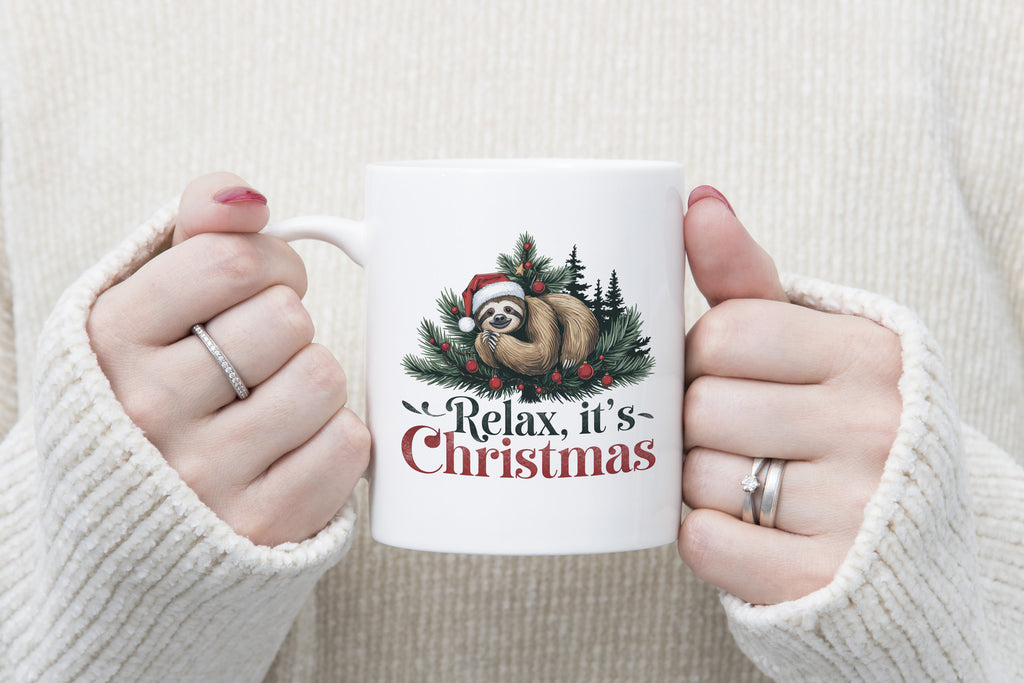 Relax it's Christmas Sloth Novelty Mug Fun Coffee Cup