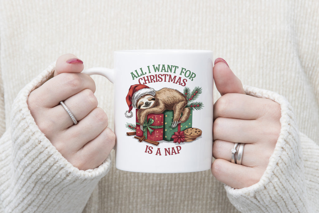 Sloth All I Want For Christmas Is a Nap Novelty Mug Coffee Cup