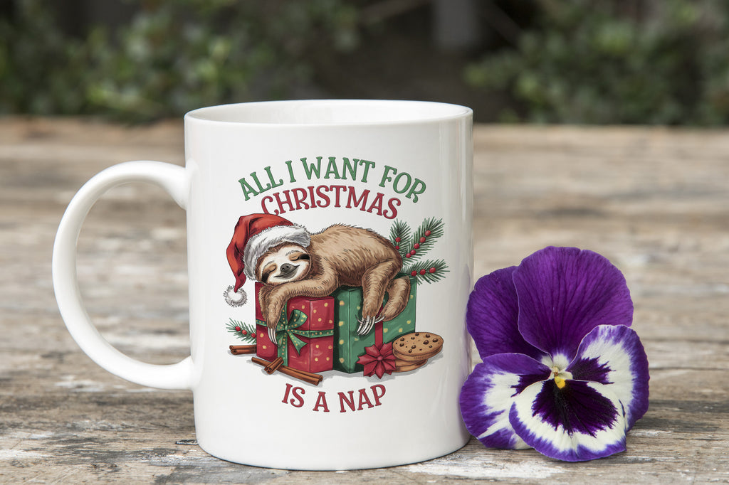 Sloth All I Want For Christmas Is a Nap Novelty Mug Coffee Cup