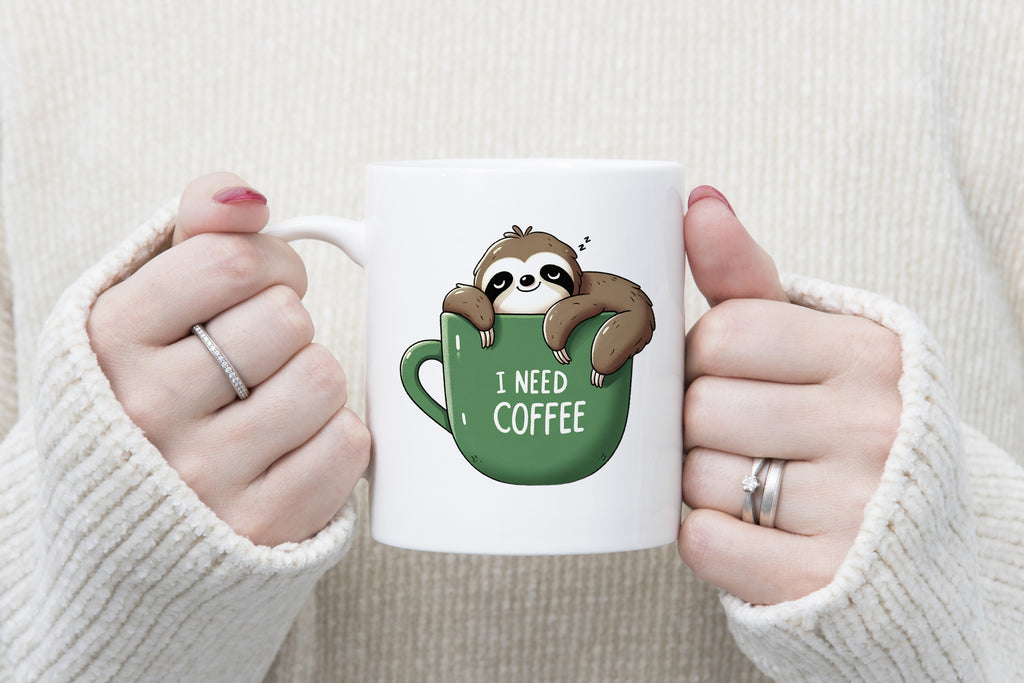 Sloth I Need Coffee Novelty Mug Stocking Suprise Tea Cup