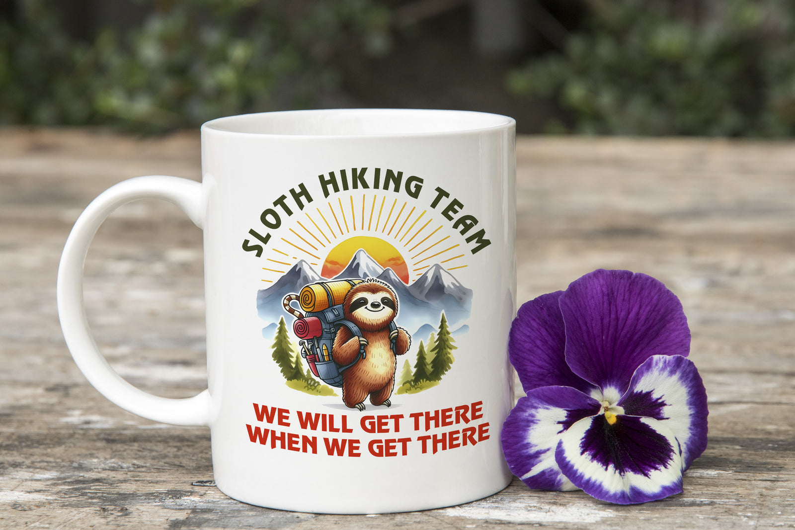 Sloth Hiking Team Novelty Mug We will Get There When We Get There Coffee Cup